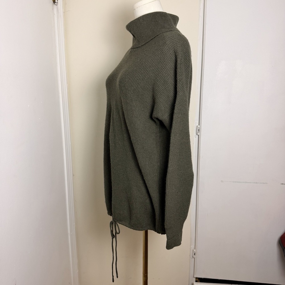 The Cashmere Project Turtleneck Women Sz S Olive Green Waffle Knit 100% Cashmere